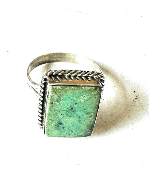 Navajo Sterling Silver & Turquoise Rectangle Ring Size 14