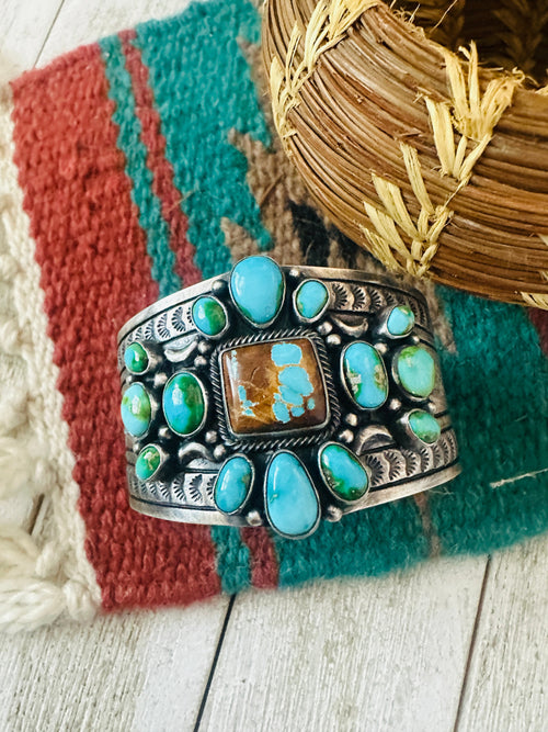 Navajo Sterling Silver, Royston and Sonoran Turquoise Cuff Bracelet by Murphy Platero