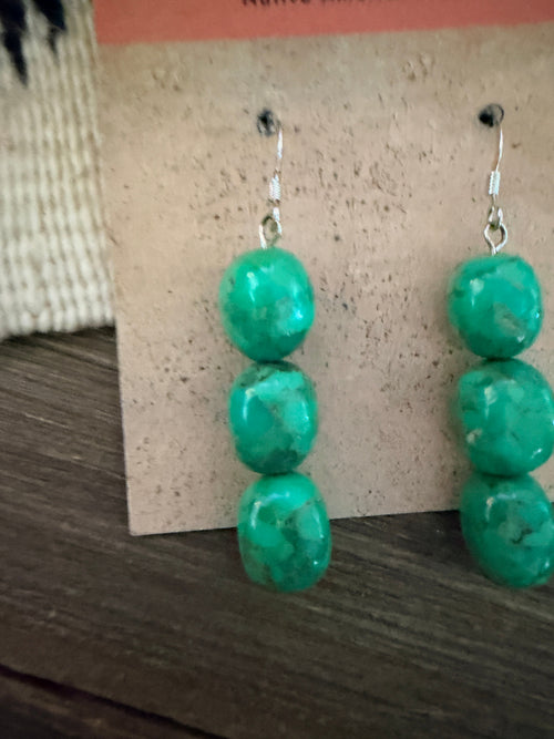 Handmade Green Kingman Turquoise Beaded Dangle Earrings