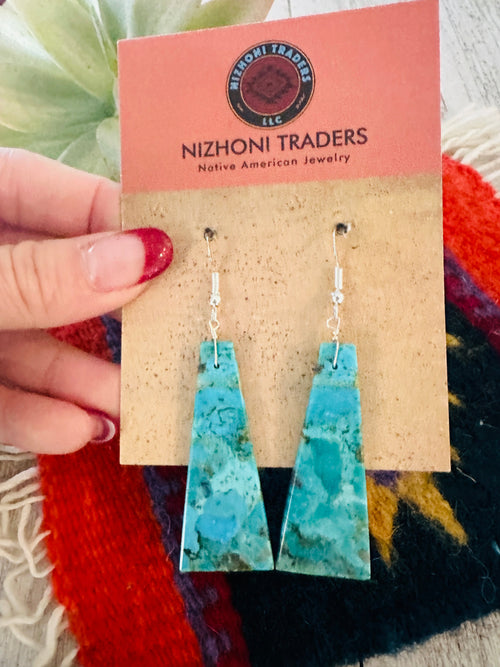 Navajo Sterling Silver & Turquoise Slab Dangle Earrings