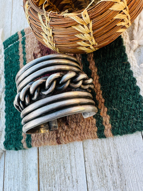 Handcrafted Old Pawn Sterling Silver Chain Cuff Bracelet