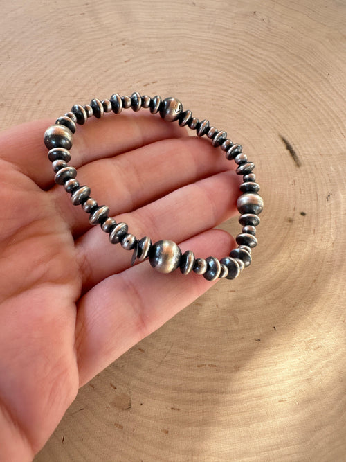 Handmade Sterling Silver Beaded Stretch Bracelet