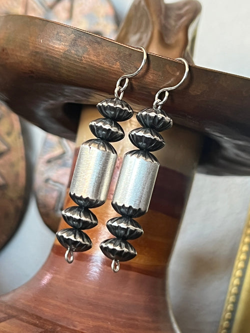 Navajo Pearl Sterling Handmade Bead Dangle Earrings by Tonisha Haley
