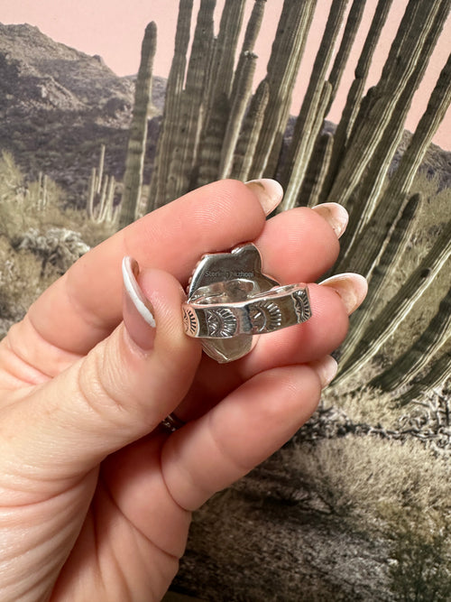 Beautiful Handmade Sonoran Mountain And Sterling Silver Adjustable FLOWER Ring