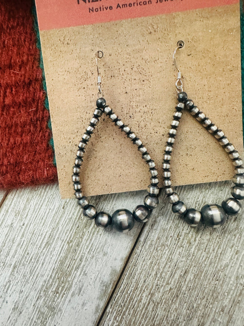 Handcrafted Sterling Silver Beaded Dangle Hoop Earrings