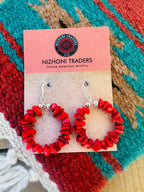 Navajo Sterling Silver Apple Coral Beaded Dangle Earrings