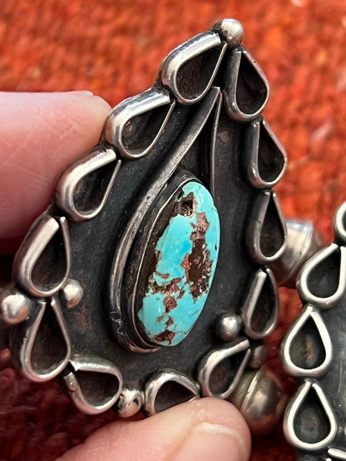 Vintage Navajo Sterling Silver and Turquoise Station Necklace