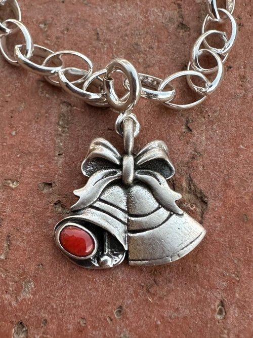 Handmade Sterling Silver and Coral CHRISTMAS BELLS Charm