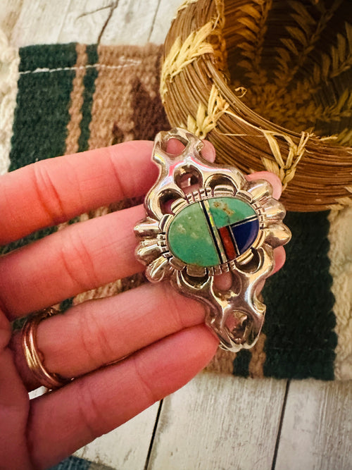 Old Pawn Navajo Multi Stone & Sterling Silver Inlay Cuff Bracelet
