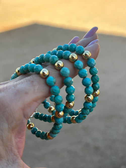 Navajo Sterling Silver with 14kt Gold Overlay Kingman Turquoise Beaded Bracelet