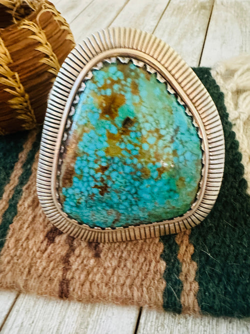 Old Pawn Navajo Sterling Silver & Spider Web Kingman Turquoise Cuff Bracelet