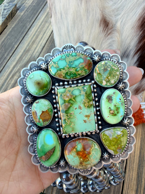Handcrafted Beaded Sterling Silver & Sonoran Mountain Turquoise Cluster Necklace by Charles Johnson