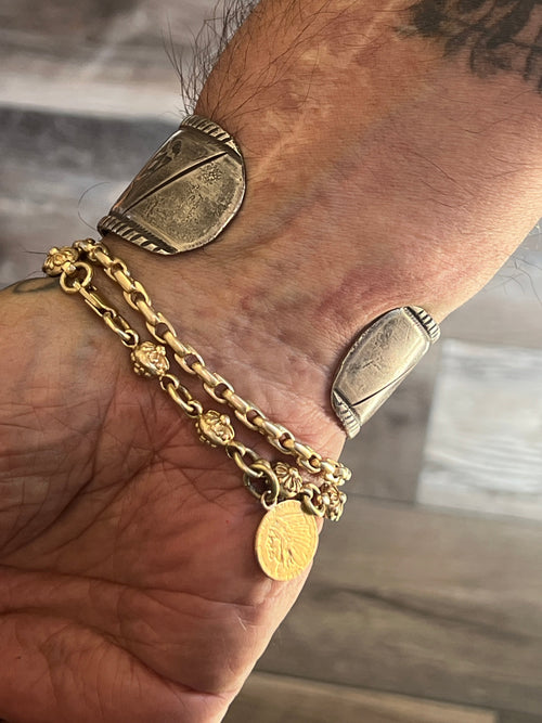Hand Forged Old Pawn Sterling Silver Ingot Cuff Bracelet by Santa Fe Artist, Buffalo: The Birds