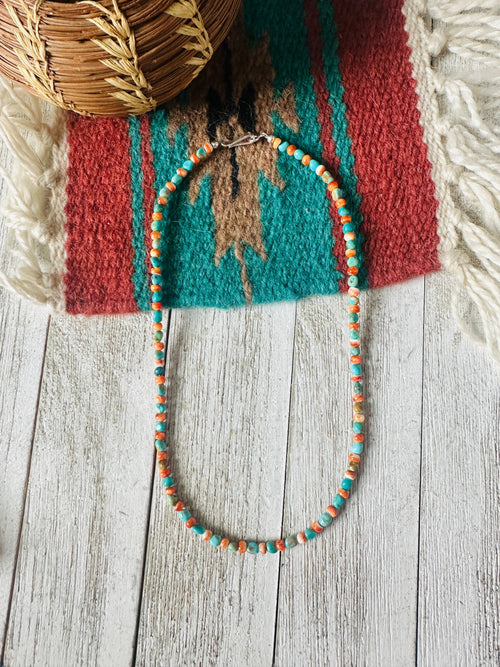 Navajo Turquoise, Spiny & Sterling Silver Beaded Necklace