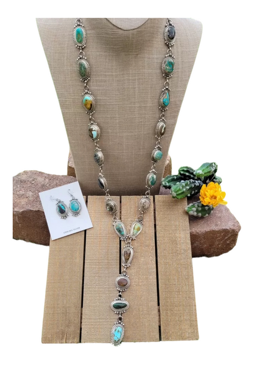 Navajo Sterling Silver & Multi Turquoise Lariat Necklace Set