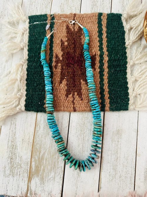 Navajo Turquoise and Sterling Silver Beaded Necklace 18”