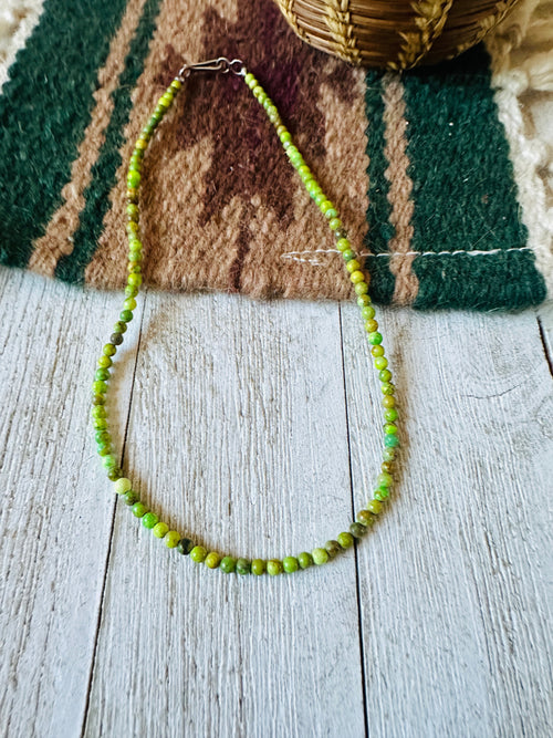 Navajo Green Turquoise & Sterling Silver Beaded Necklace