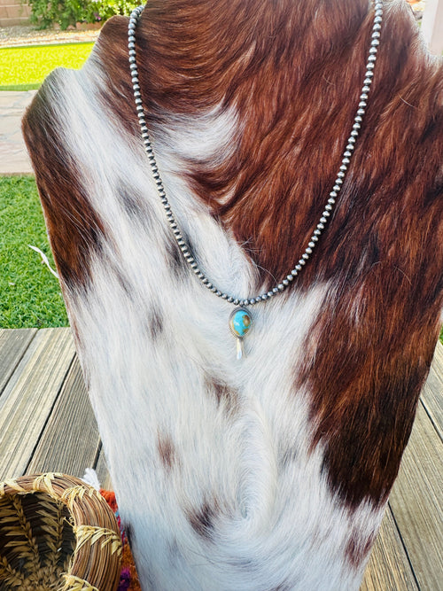 Handcrafted Turquoise & Sterling Silver Beaded Blossom Necklace
