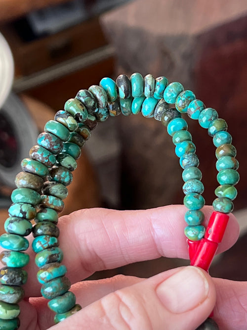 Kirby Smith Hand Strung Hubei Turquoise Rondelle and Sterling Silver Beaded Necklace