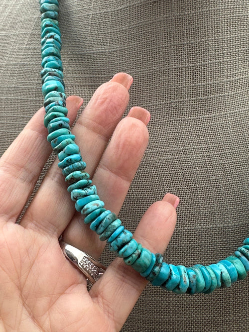 Navajo Kingman Turquoise & Sterling Silver 8mm Beaded Necklace