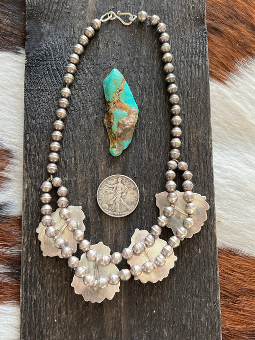 Vintage Navajo Sterling Silver and Turquoise Station Necklace