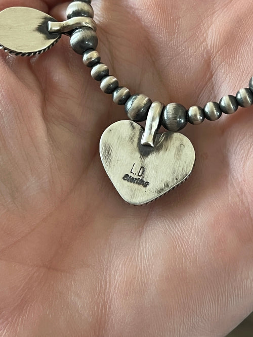 Navajo Made Sterling Silver Electric Rainbow Triple Layer Beaded Drop & Heart Necklace by Loretta Delgarito