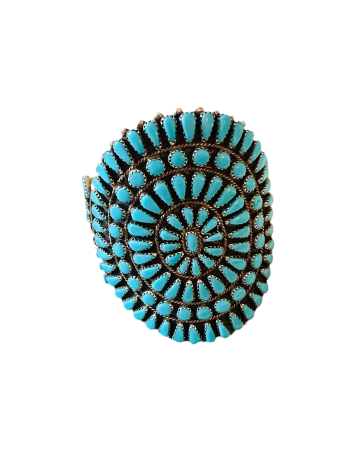 Old Pawn Navajo Sterling Silver & Turquoise Cluster Cuff Bracelet