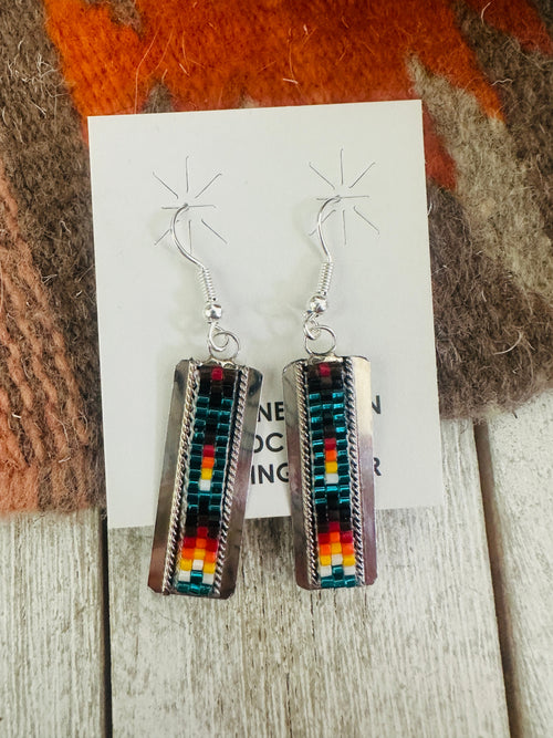 Navajo Handmade Multicolor Beaded Dangle Earrings