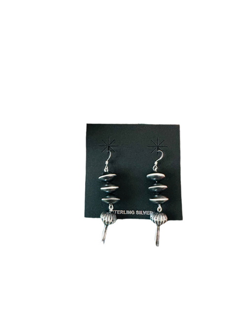 Navajo Sterling Silver Pearl Blossom Dangle Earrings