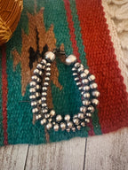 Handcrafted Sterling Silver Pearl Triple Strand Beaded Bracelet 7.5"