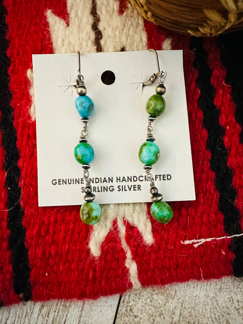 Navajo Sonoran Mountain Turquoise & Sterling Silver Beaded Earrings