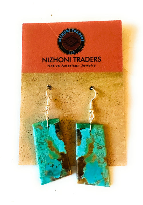 Navajo Sterling Silver & Turquoise Slab Dangle Earrings