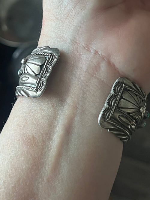 Estate Collection Vintage Sterling Silver and Kingman Turquoise Row Cuff by James Martin
