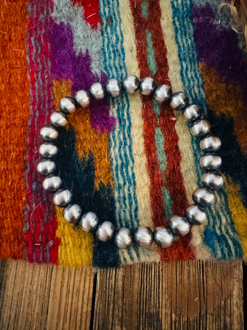 Handcrafted 7mm Sterling Silver Pearl Beaded Stretch Bracelet