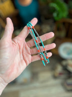 Bohemian Bliss Beaded Choker with Sterling Silver, Mediterranean Coral and Turquoise, 16” + 2”