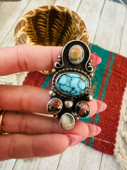 Old Pawn Navajo Sterling Silver & Multi Stone Ring Size 8.5