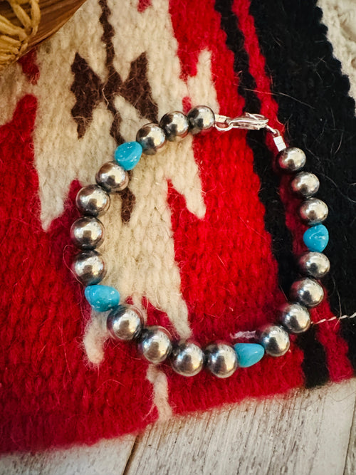 Navajo Turquoise & Sterling Silver Pearl Beaded Bracelet