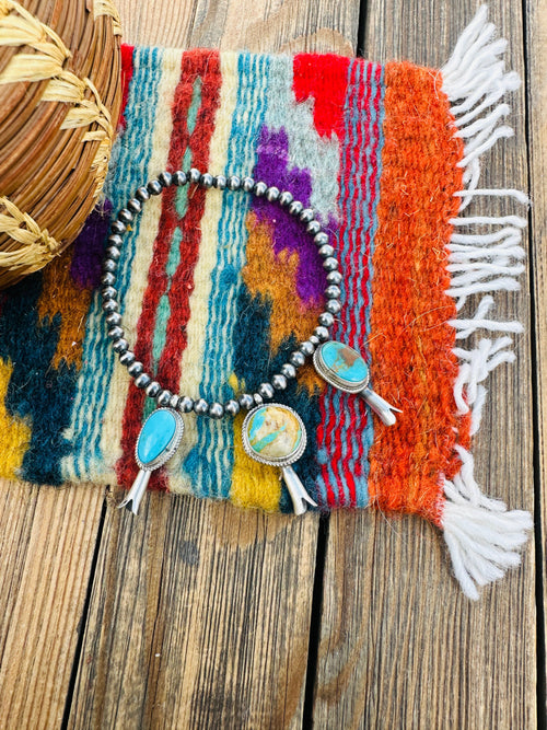 Handcrafted 3mm Sterling Silver Pearl & Turquoise Blossom Stretch Bracelet