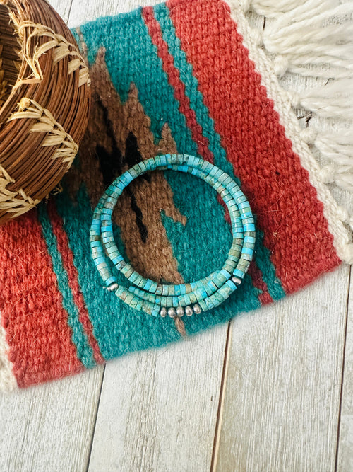 Navajo Turquoise & Sterling Silver Beaded Wrap Choker Necklace