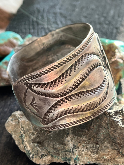 Hand Forged Old Pawn Sterling Silver Ingot Cuff Bracelet by Santa Fe Artist, Buffalo: The Equine