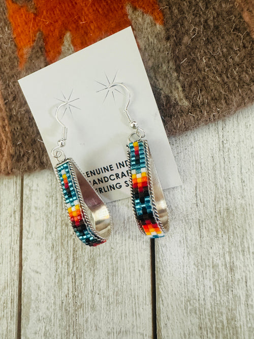 Navajo Handmade Multicolor Beaded Teardrop Dangle Earrings