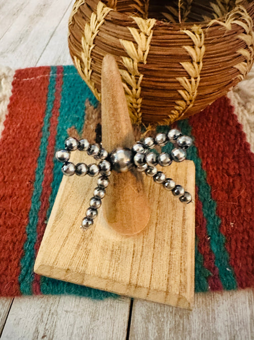 Sterling Silver Pearl Beaded Bow Adjustable Ring