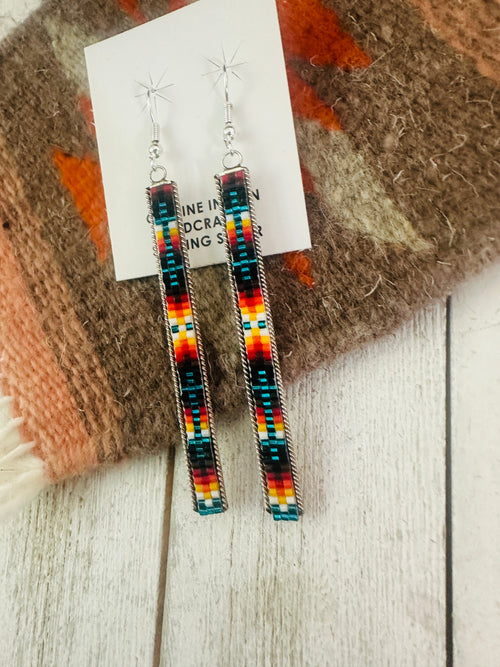 Navajo Handmade Multicolor Beaded Dangle Earrings