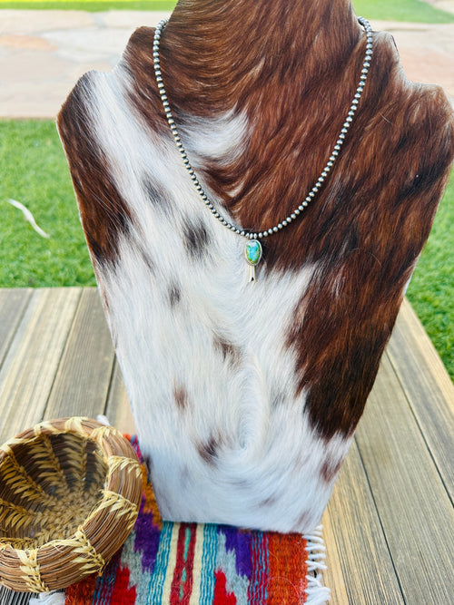 Handcrafted Turquoise & Sterling Silver Beaded Blossom Necklace