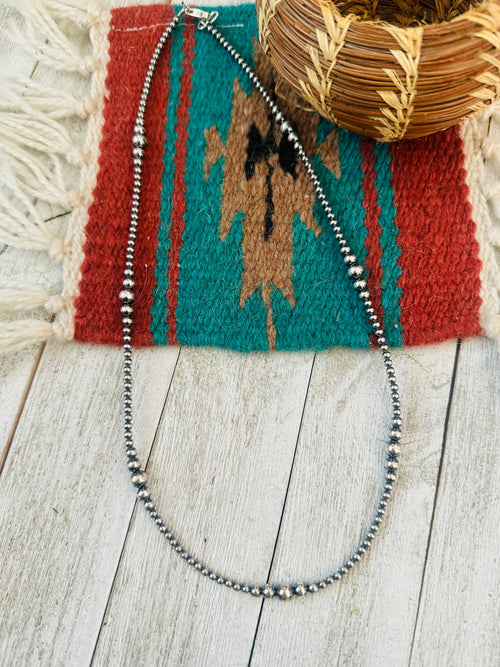 Navajo Sterling Silver Pearl Beaded 16” Necklace