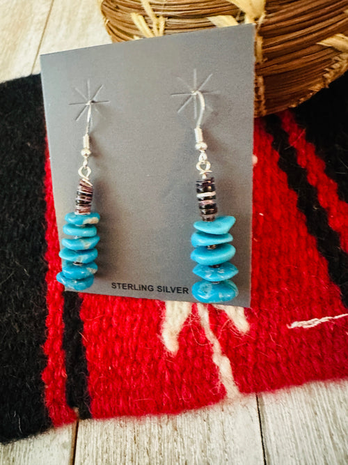 Navajo Turquoise & Spiny Beaded Dangle Earrings
