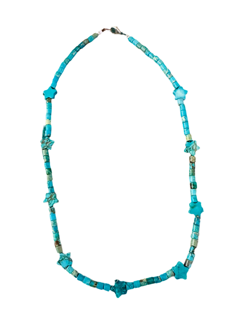 Navajo Turquoise & Sterling Silver 18” Beaded Star Necklace