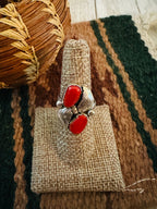Old Pawn Handcrafted Coral & Sterling Silver Ring Size 8.5