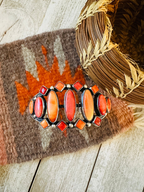 Navajo Sterling Silver & Orange Spiny Cuff Bracelet by Diane Wylie
