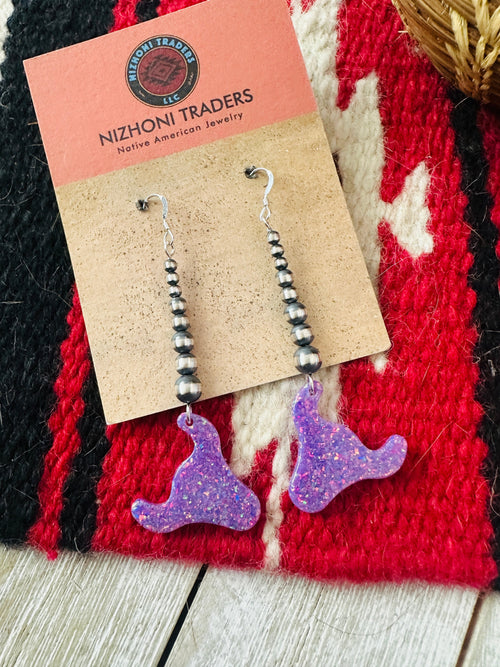 Summer Lovin’ Navajo Sterling Silver Pearl Beaded Opal Bull Head Dangle Earrings
